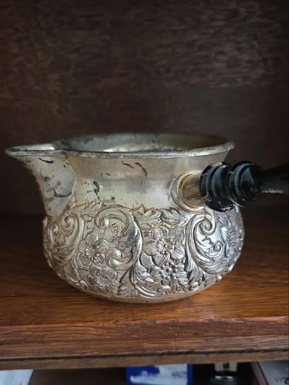 Vintage ANTIQUE SILVER PLATE ORNATE SAUCE GRAVY SERVER WITH DRIP DISH RARE